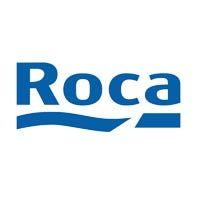 Roca logo with blue text and a stylized wave.