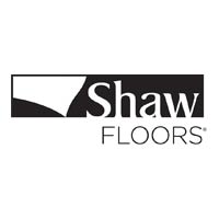 Shaw Floors logo with a black rectangle and white design. 