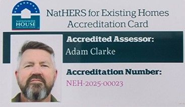 Accreditation card for Adam Clarke, an assessor for existing homes, with photo and accreditation number. Accreditation card for Adam Clarke, an assessor for existing homes, with photo and accreditation number.