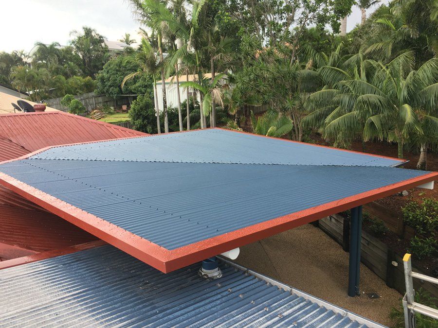 Custom insulated patio with valley cut into middle