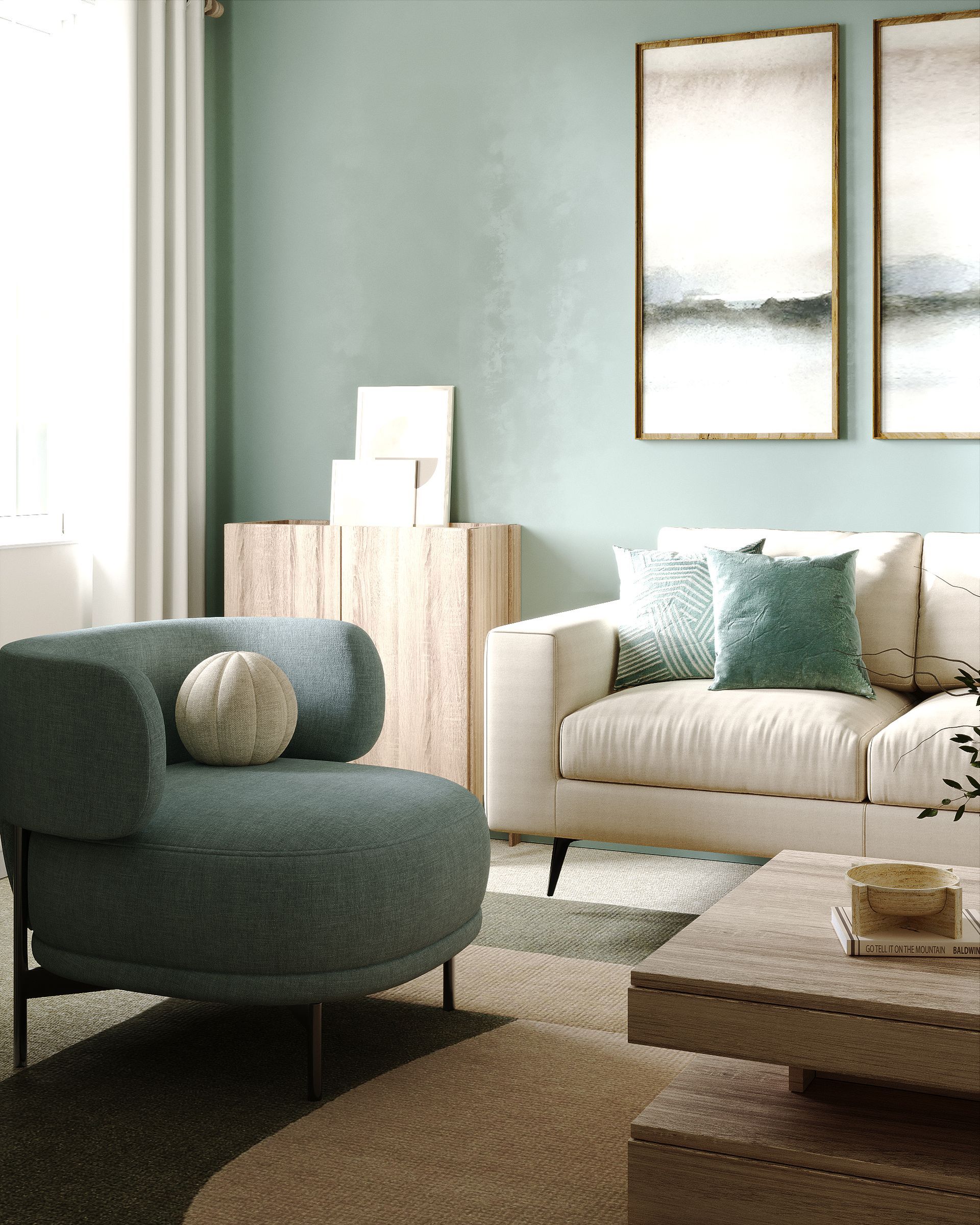 Sage green living room