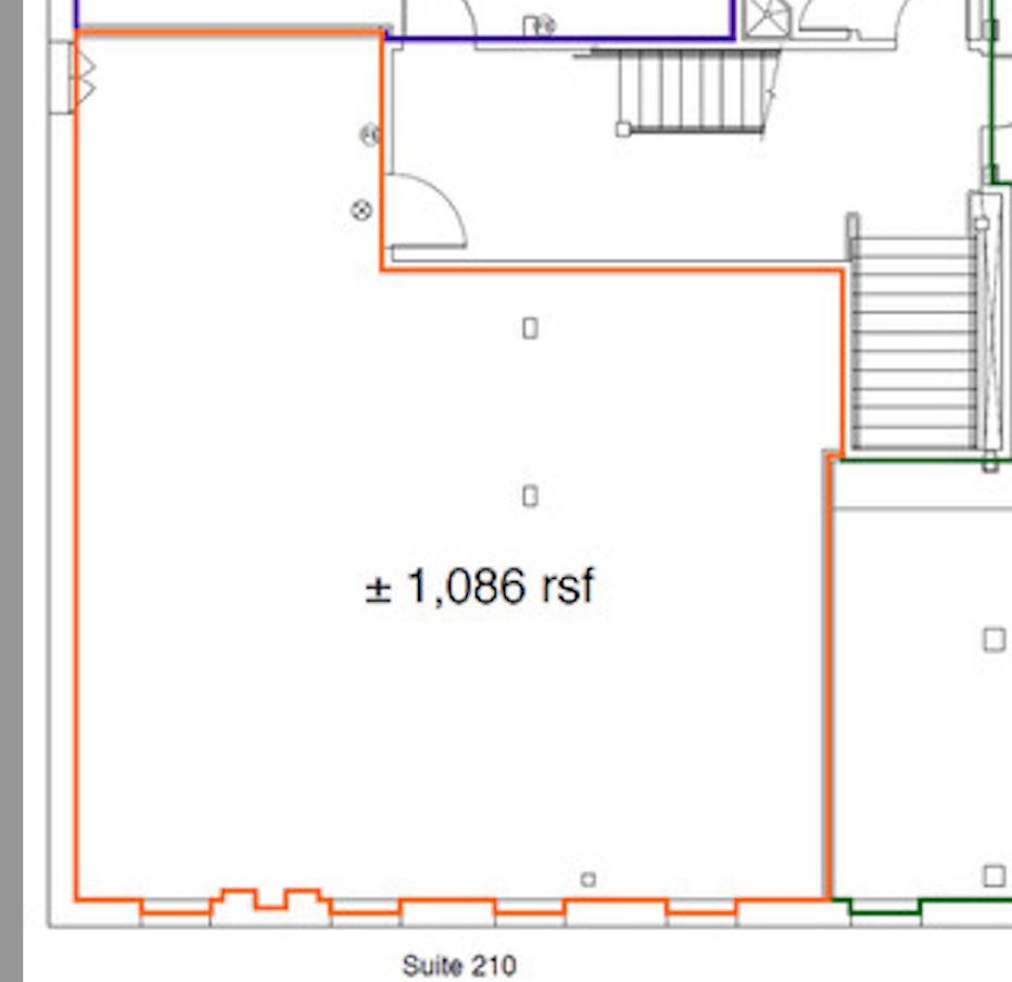 A floor plan of a building with the number 1,086 rsf