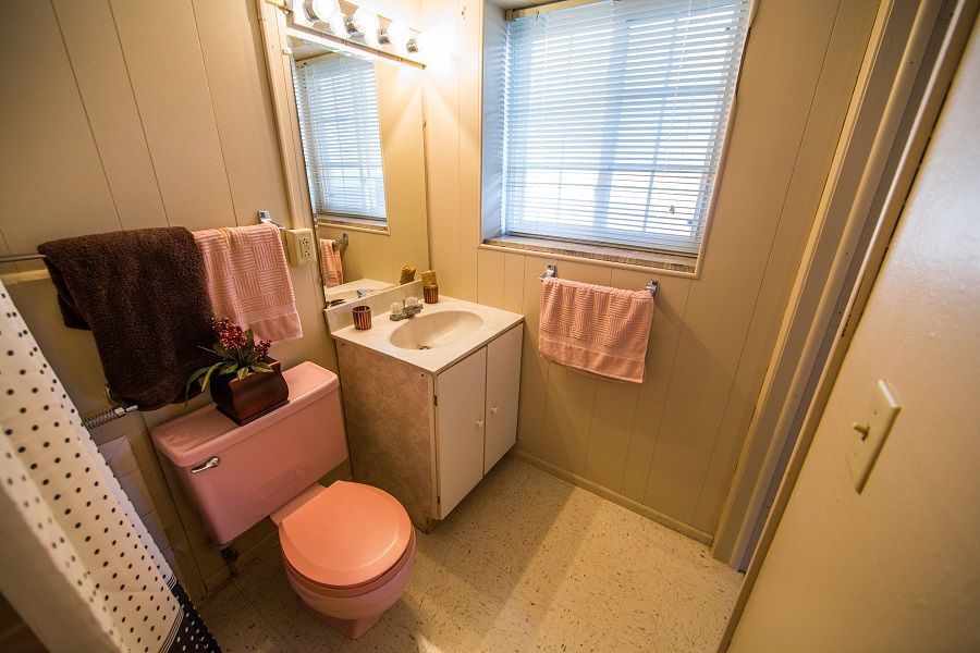 Photo showing a small bathroom from an alternate angle