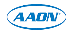 A blue and white aaon logo on a white background