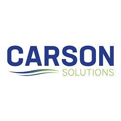 The carson solutions logo is blue and green and looks like a wave.