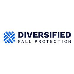 A blue and white logo for diversified fall protection.