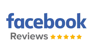 A facebook logo with five stars on it on a white background.