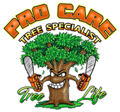 A cartoon tree with an angry, grinning face holding two chainsaws, beneath the words 