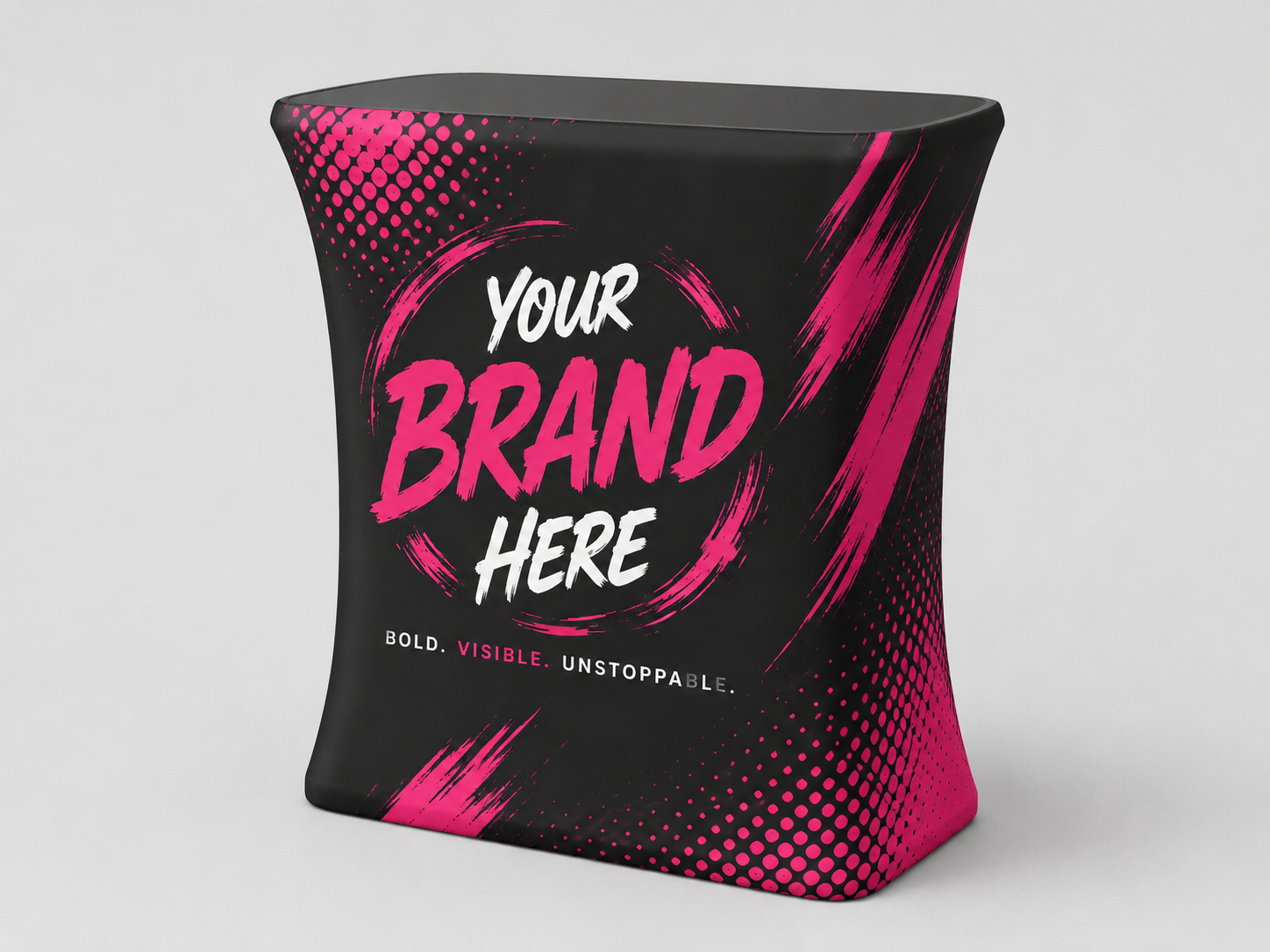 Black and pink branded snack bag mockup with “YOUR BRAND HERE” text