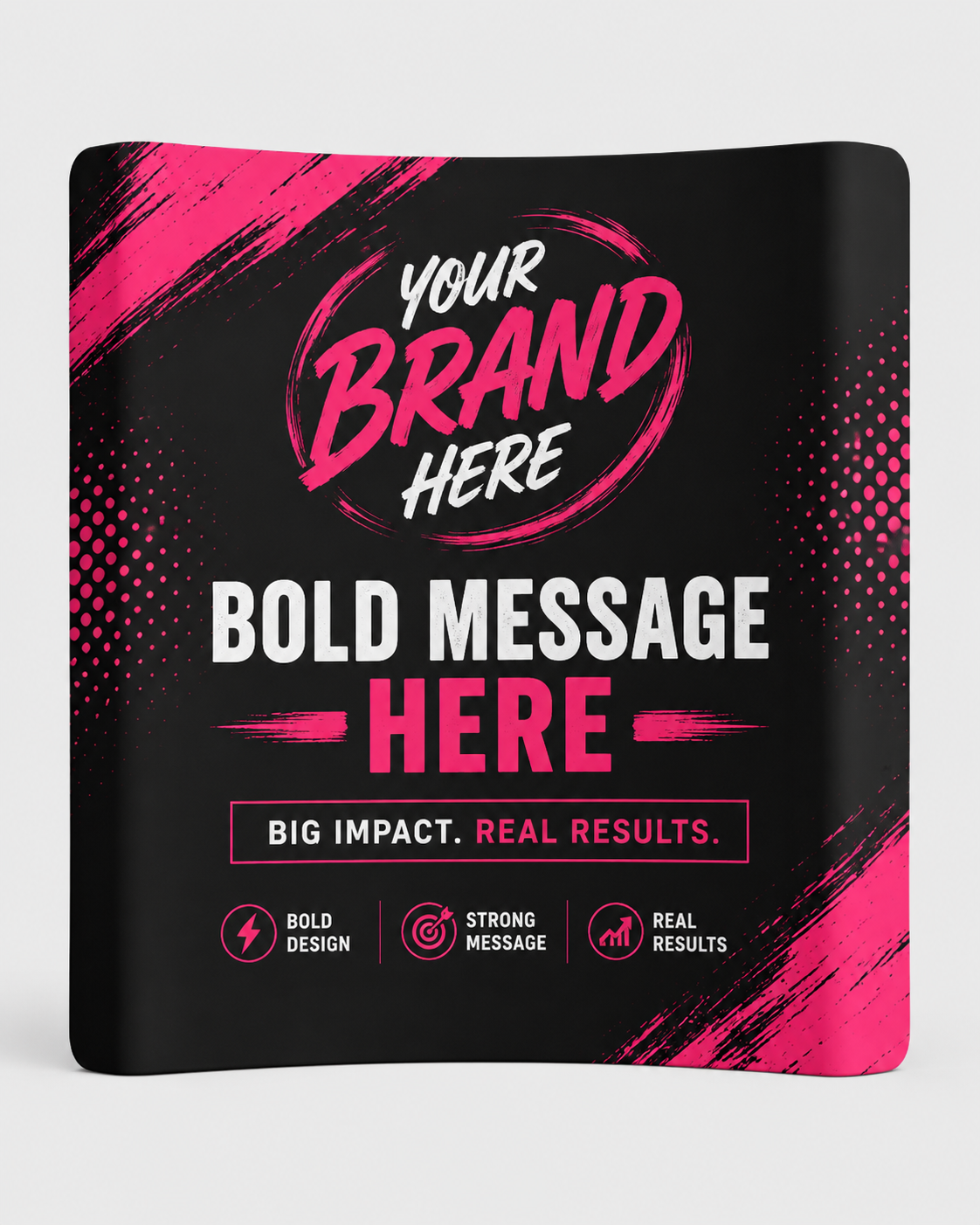 Black and pink promotional banner with “Your Brand Here” and “Bold Message Here” text