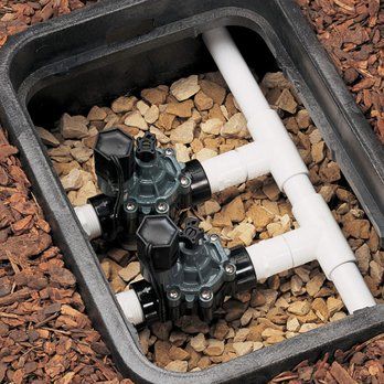 A box with two valves and pipes inside of it