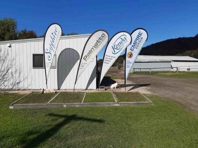 Flags At The Front Of Our Farm Office — Ryans Turf in Coolangatta, NSW