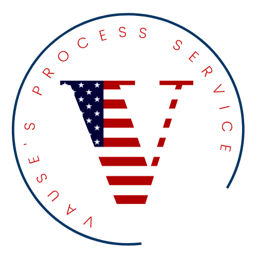 A logo for a process service company with an american flag in the center