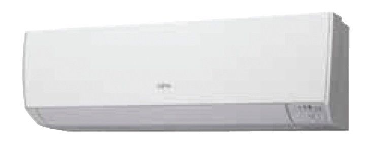 A white wall mounted air conditioner on a white background.