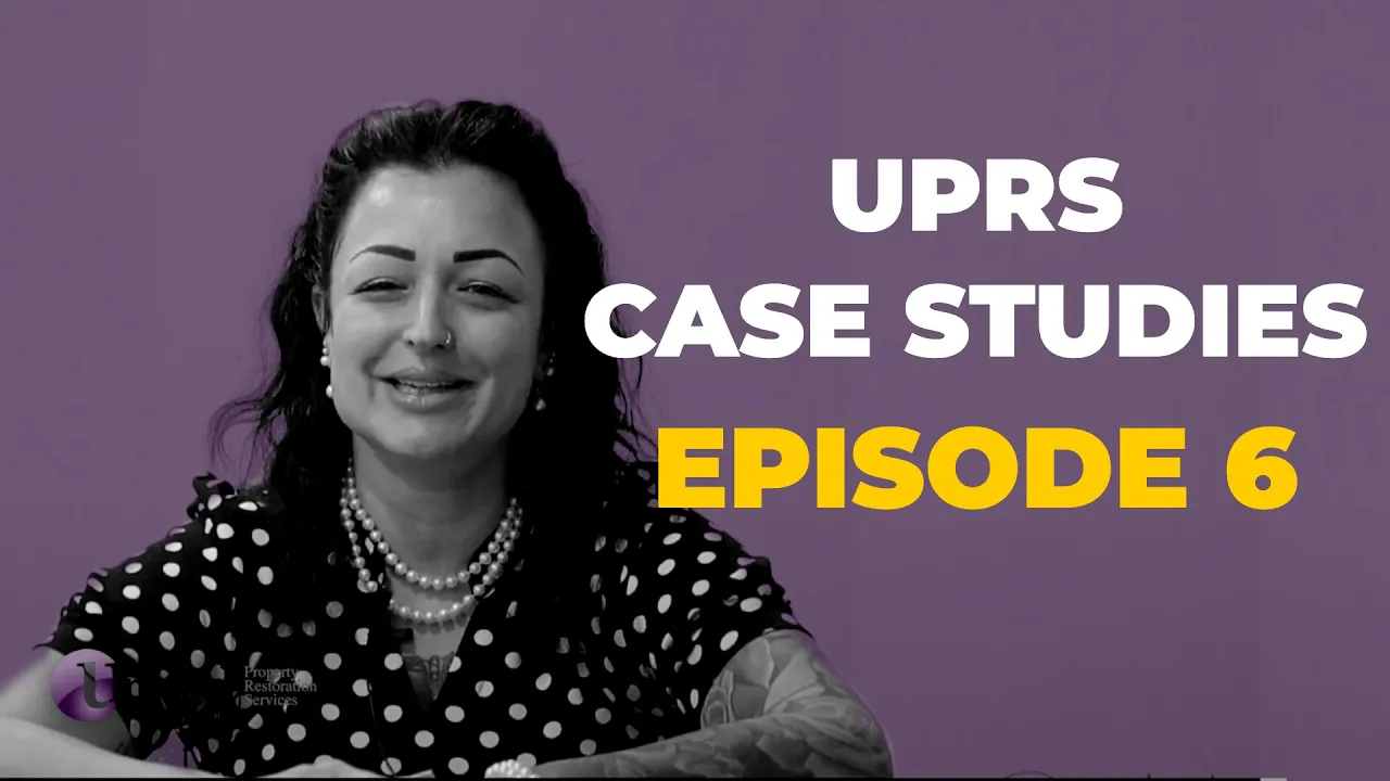 A woman is smiling in front of a purple background that says uprs case studies episode 6