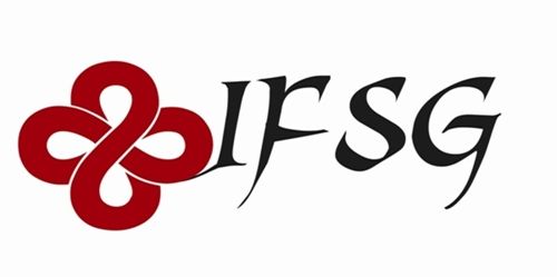 Logo featuring a red infinity symbol and the letters