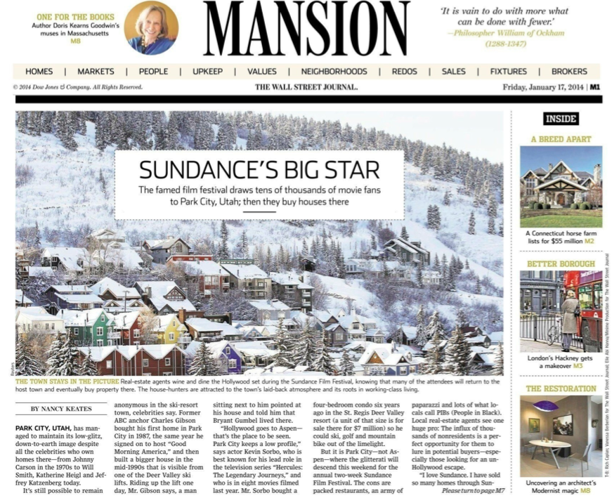 Mansion section cover: Snowy hillside town with headline 