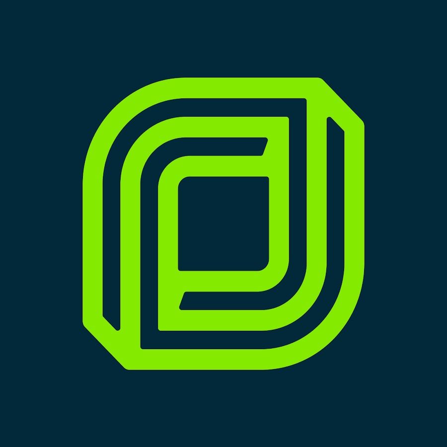 A green and black logo on a dark blue background.