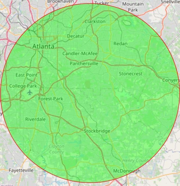 Areas within 15 miles of Ellenwood, GA