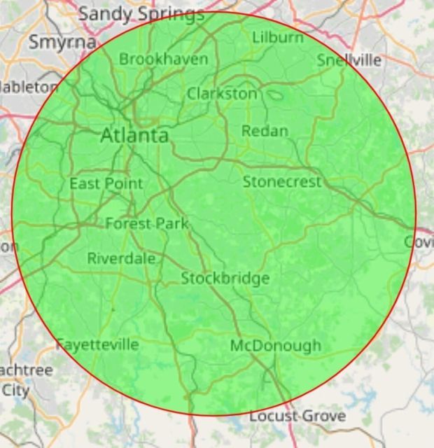 Communities within a 15 to 25-mile radius of Ellenwood, Georgia