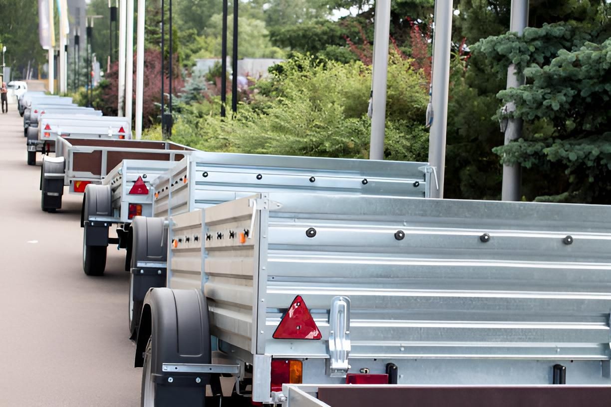 A Row Of Trailers Are Parked On The Side Of The Road — Transtate Trailers & 4wd In Belconnen, ACT