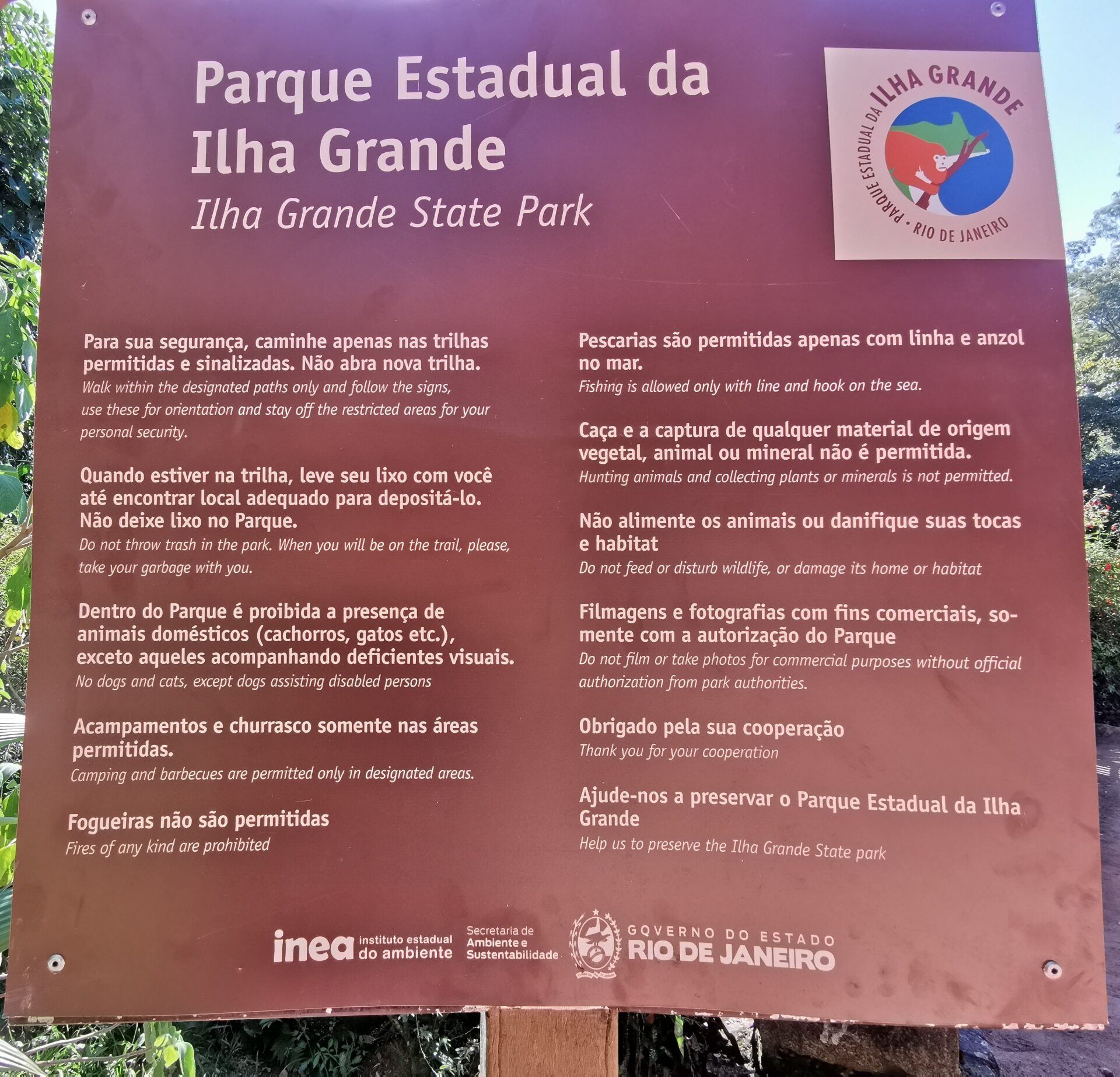 Parque Estadual da Ilha Grande - Regras