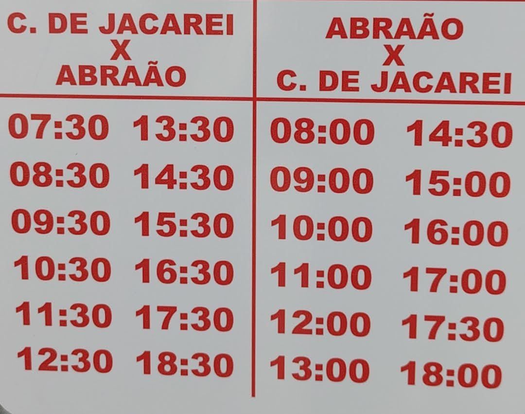 Boat transfer timetable between Conceição (mainland) and Abraão (island)