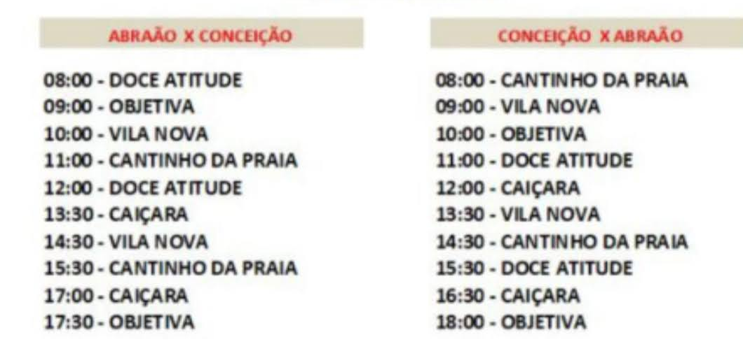 Horário de travessia de barco de Conceição de Jacareí para Ilha Grande, mostrando os horários de saída e chegada disponíveis ao longo do dia.