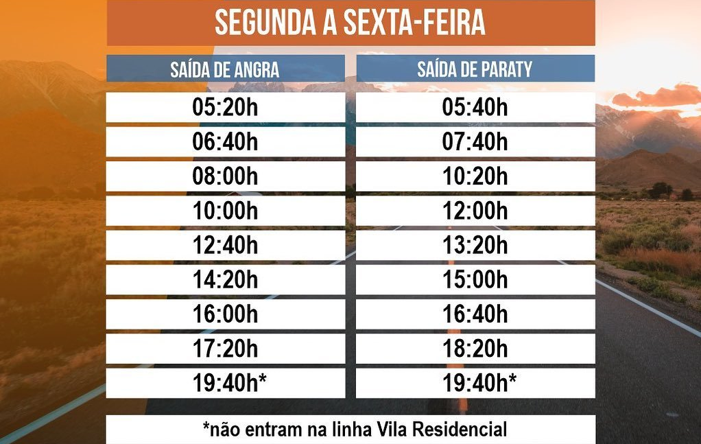 Paraty x Angra dos Reis bus timetable