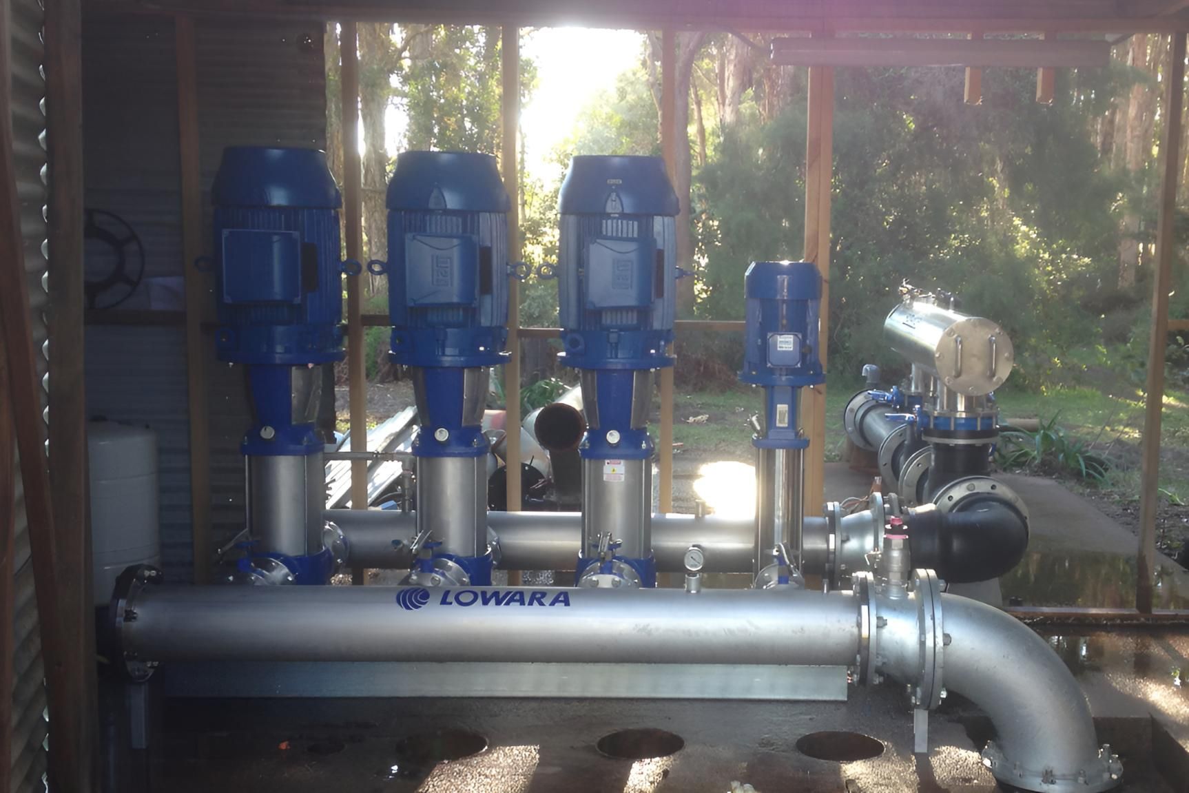 A Row of Blue and Silver Pipes With the Word Tovara on Them — Sweeney's Pumps & Irrigation In Medowie, NSW