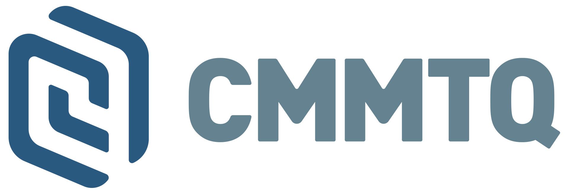 A black and white logo for cmmtq corporation des maitres mecaniciens en tuyauterie du quebec.