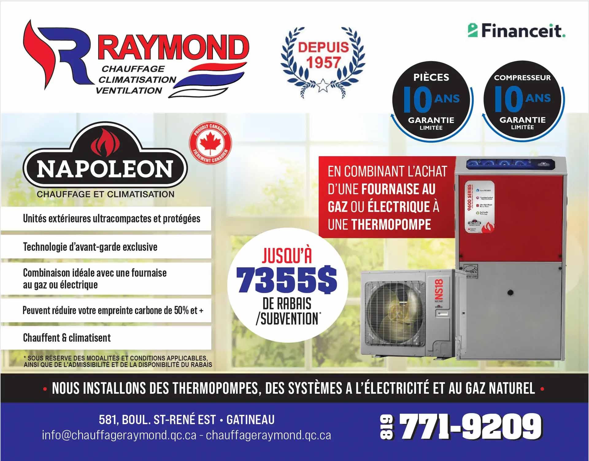 Une publicité pour le chauffage et la climatisation Raymond Napoleon