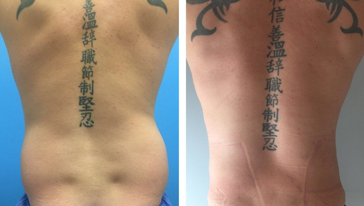 A man with chinese writing on his back