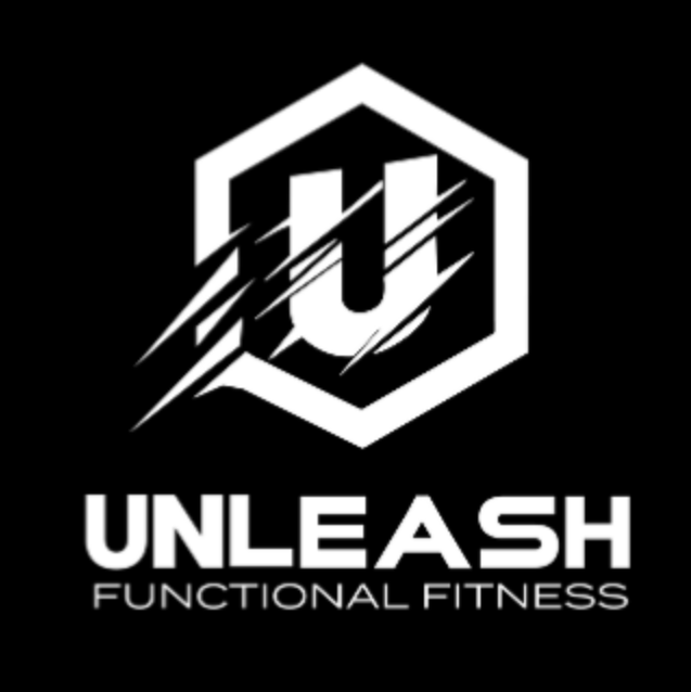 The logo for unleash functional fitness is white on a black background.