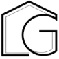 Black outline logo of a house-shaped hexagon with a large G inside