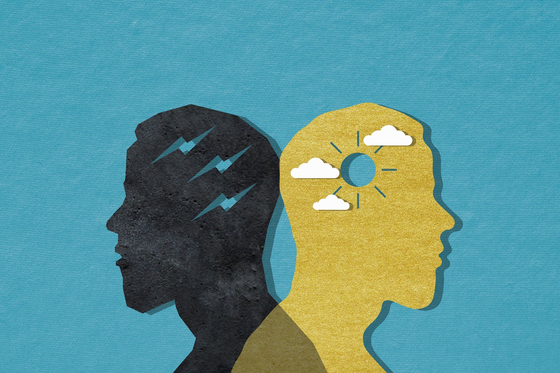 Visual of mood contrast with storm and sun symbols representing psychiatric mental health services.