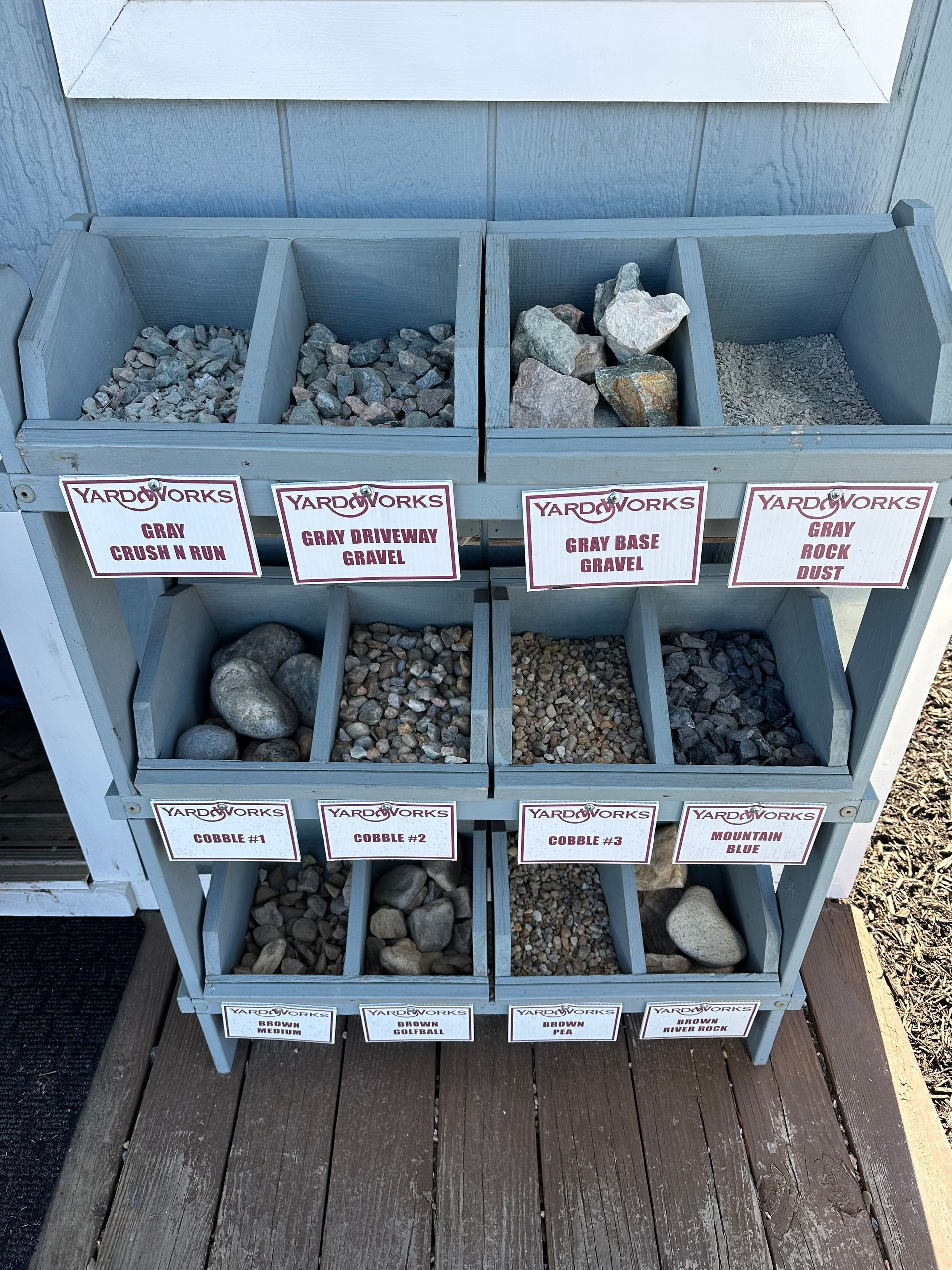 There are many different types of rocks in these bins.