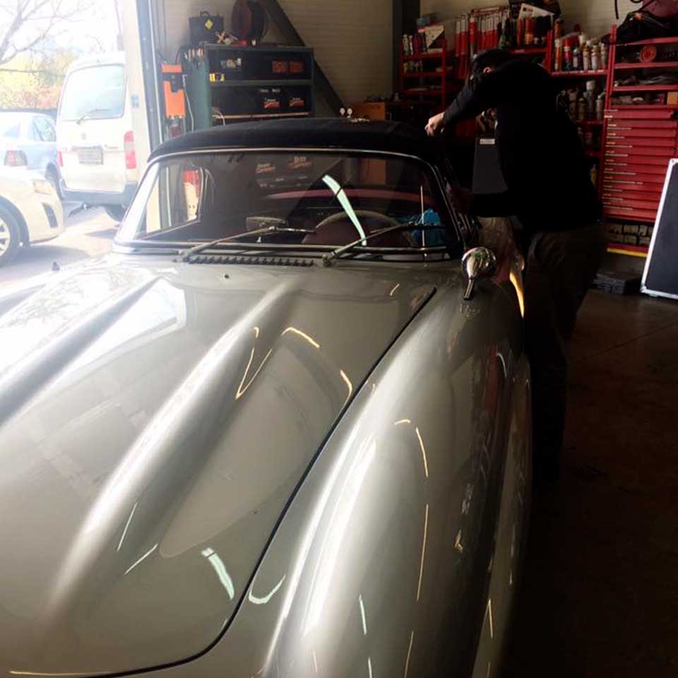 front car view inside the garage