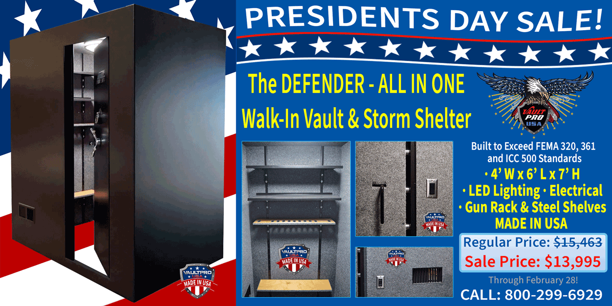 Walk in vault rooms and storm shelters on sale. Made in USA