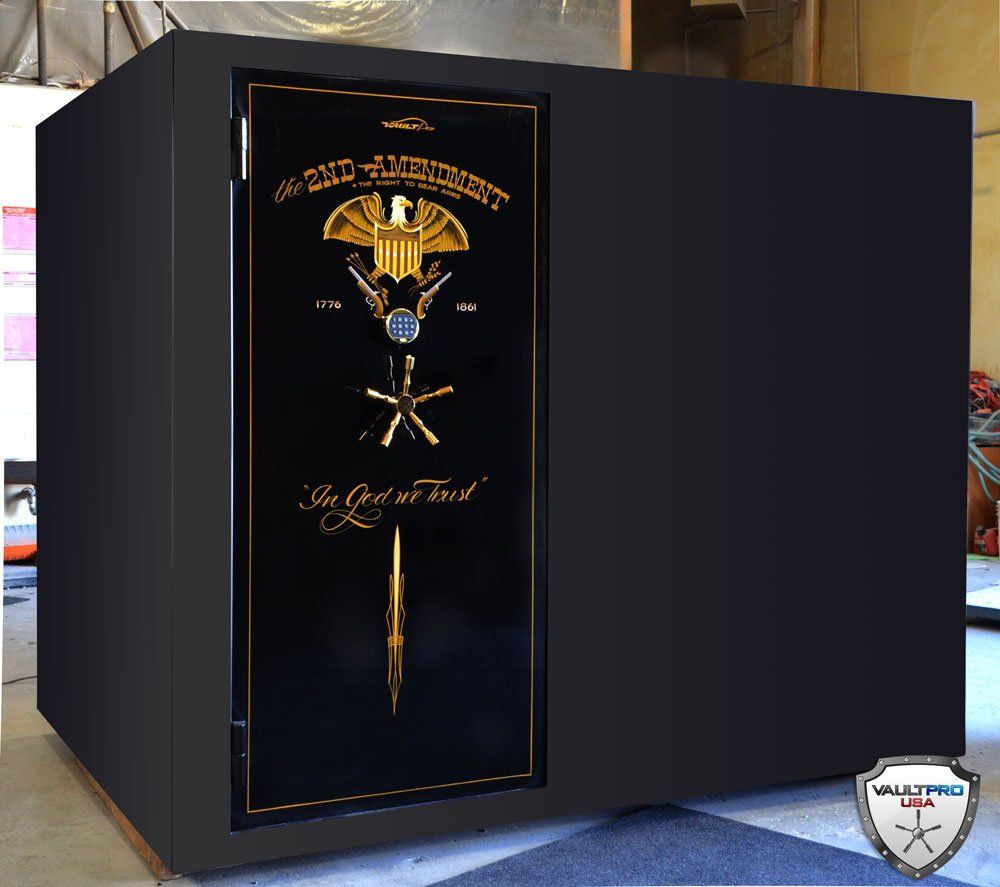 2nd amendment art on custom walk in gun vault