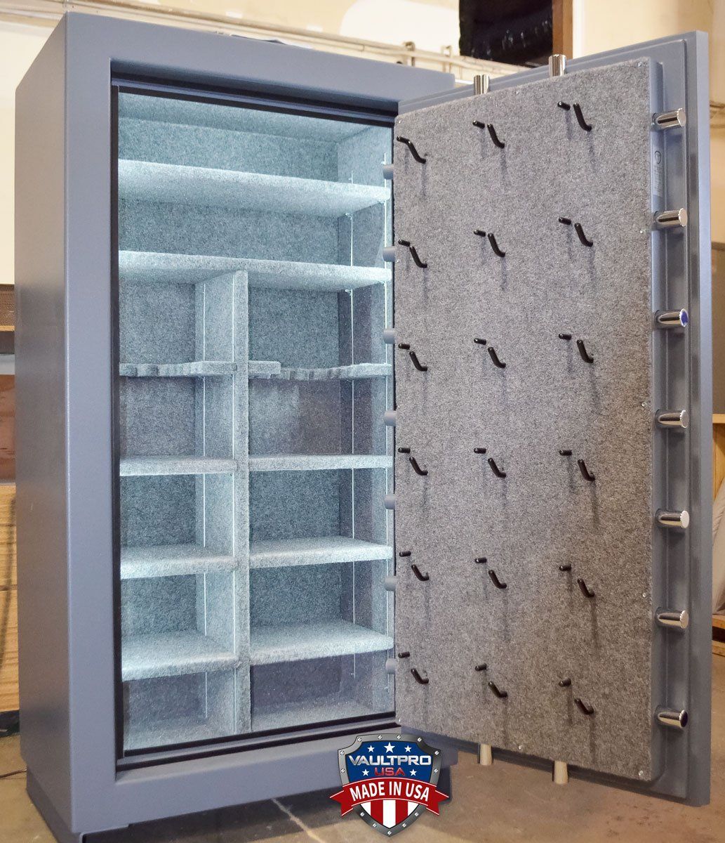 Gun Safe - SE-740 interior with optional L.E.D. lighting and Pistol Peg handgun holders.