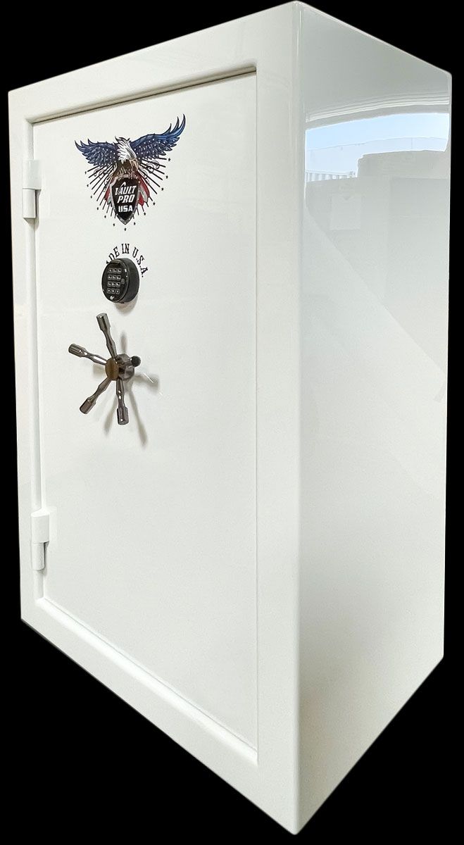 AE-640 - 35 Long gun safe. Shown here in optional Diamond White premium dual stage gloss finish.