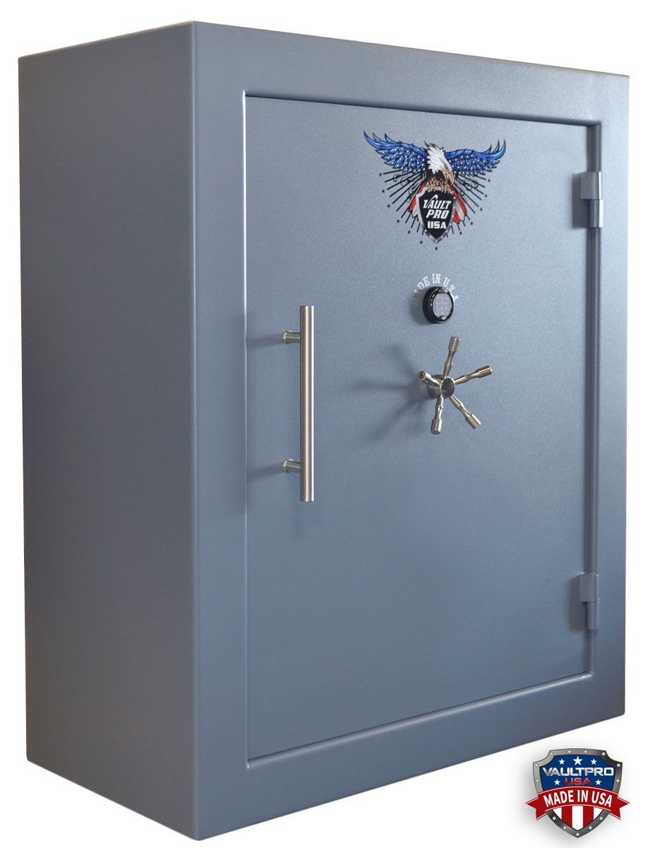 AE-760  gun safe in standard gray finish with optional pull handle.