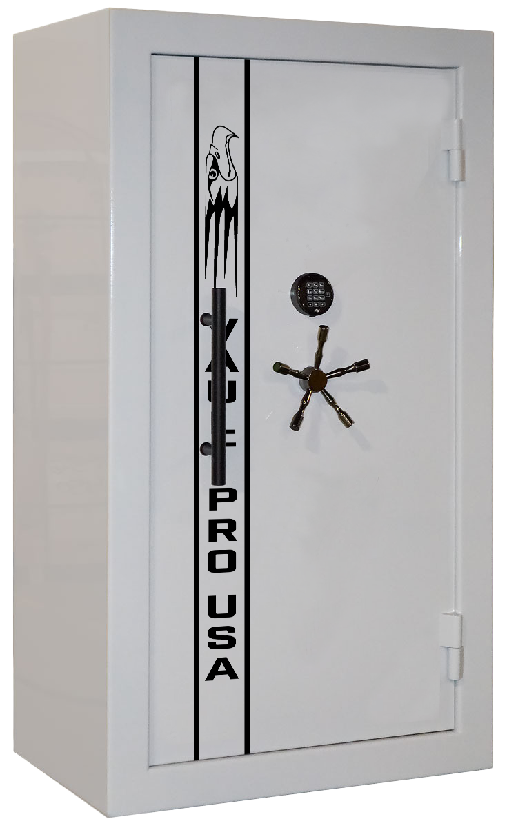 AE-640 - 35 Long gun safe. Shown here in optional Diamond White premium dual stage gloss finish.