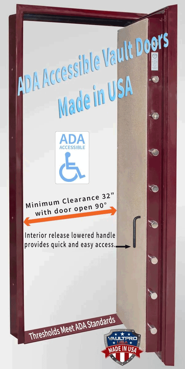 Image of ADA compliant accessible vault doors that meet ADA requirements for accessibility. Made in USA by Vault Pro USA.