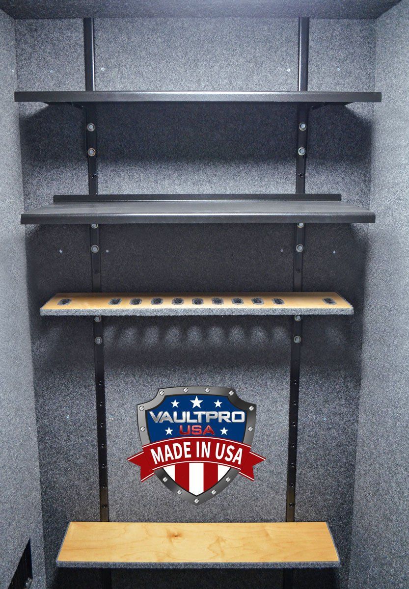 Proprietary shelving system is fully configurable and can hold heavy payloads.