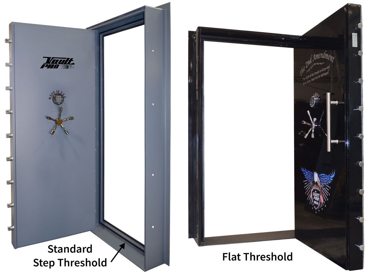 You have the option of the standard step-system threshold or flat threshold on the Elite series door.