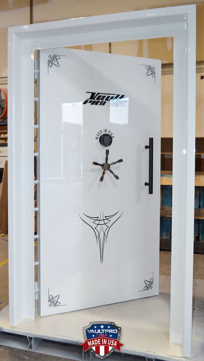 Image of Executive model 80x45 inch inswing vault door finished in Premium Diamond White Gloss. Custom vault doors made in America by Vault Pro USA
