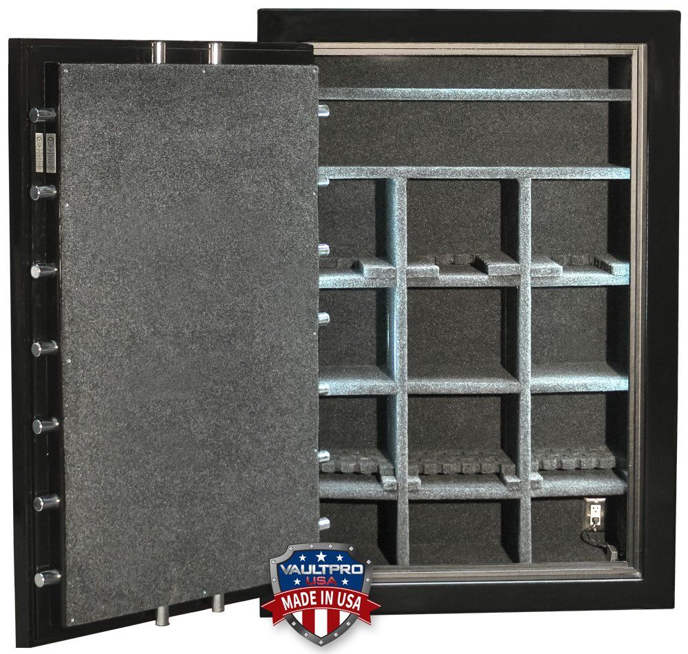 Gun safes with LED interior lighting and electrical outlets on sale, made in USA