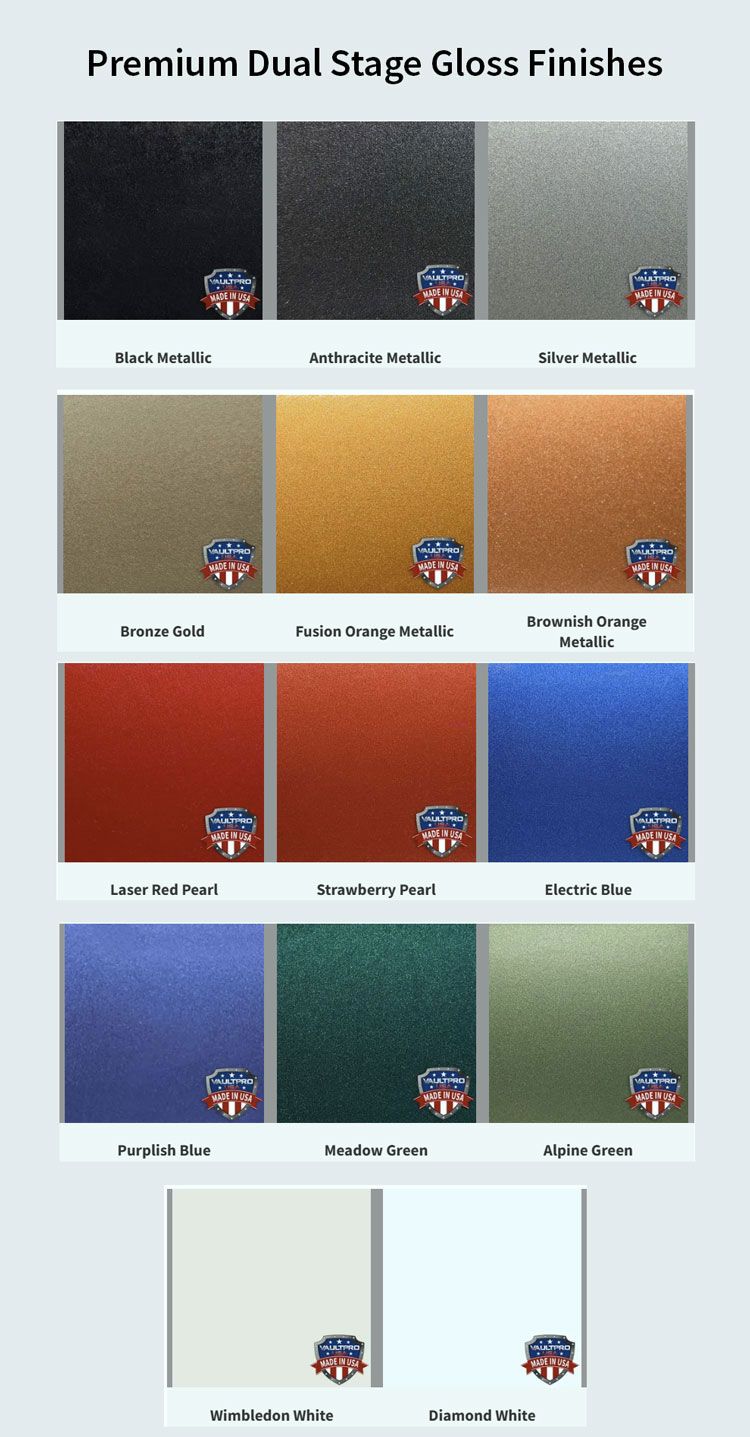 Color swatches of standard and premium gloss finishes.